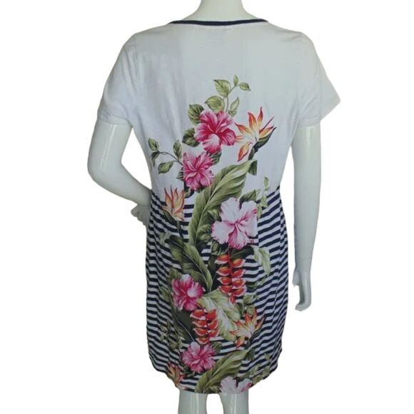 TOMMY BAHAMA Dress, L, White, Blue stripes, Floral print, Short sleeves, Jersey - Picture 6 of 11